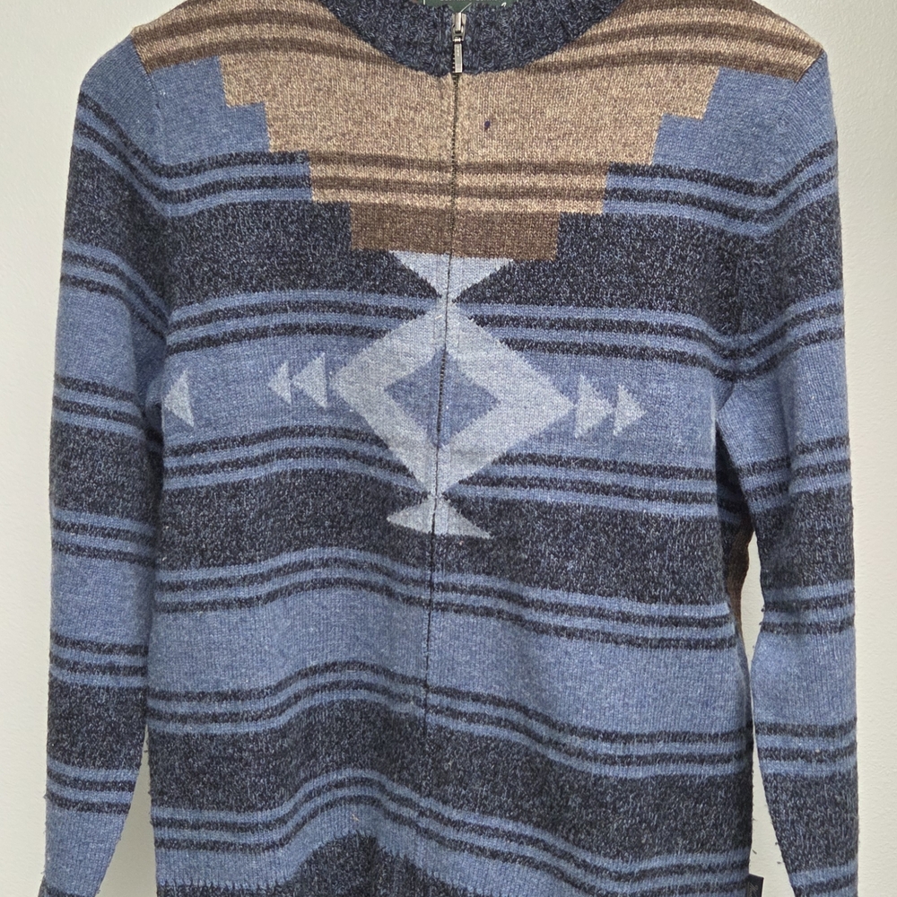 Woolrich Blue and Brown Zip-Up Sweater